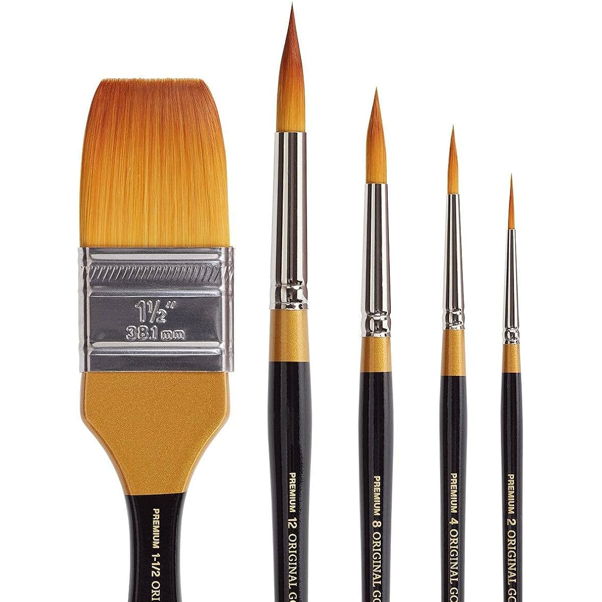 KINGART Original Gold Series Premium Golden Takron Multimedia Artist Brush Painting Tools Oil Acrylic Watercolor Gouache Gift Box Set of 5