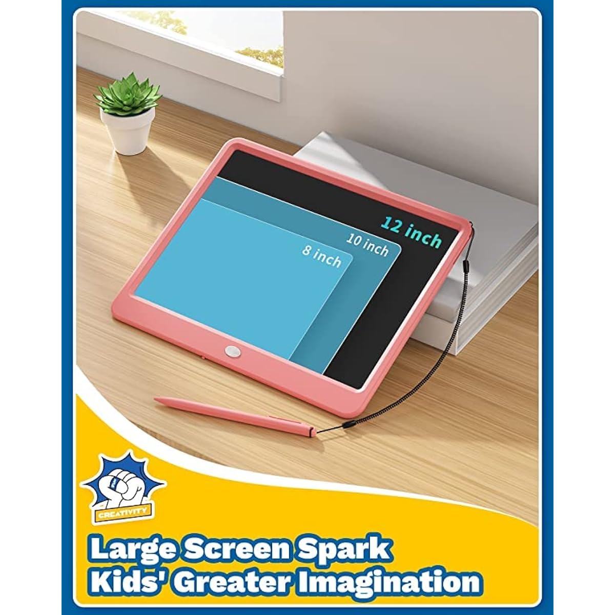 TEKFUN Toys for Girls 12" LCD Writing Tablet Erasable Doodle Board Anti-Lost Stylus Kids LCD Drawing Tablet Travel Car Trip Games Toys Birthday 3 4 5 6 7 Girls (Pink)