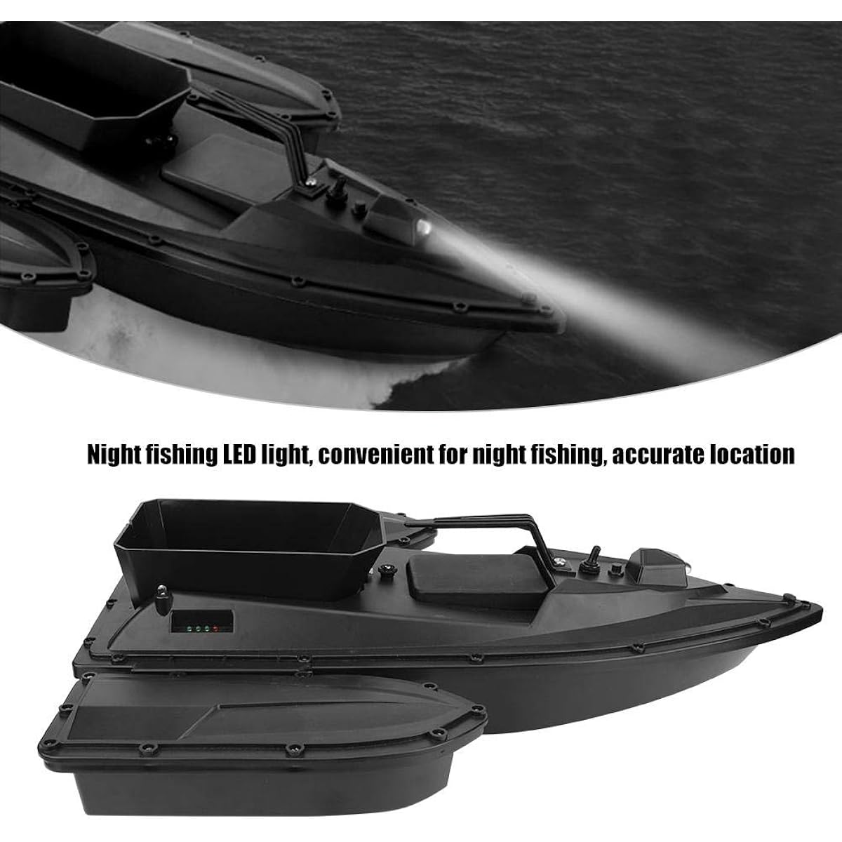 RC Fishing Bait Boat, RC 500M Remote Control Fishing Bait Boat Fish Finder Waterproof High Speed RC Boat for Adults and Kids, Night Fishing LED Light, Dual Motor, for Pool and Lake