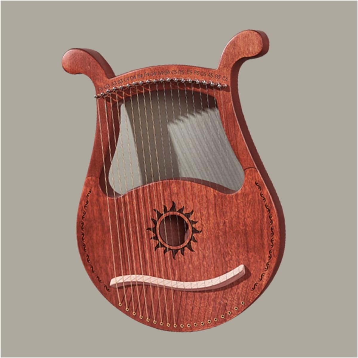 WowZza 19 String Lyre Log Harp Entry Level Single Board Finger Piano Instrument with Tuning Tool Lyre Harp for Beginners/Mahogany