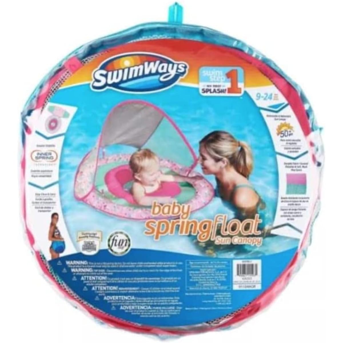 SwimWays Baby Spring Float Sun Canopy - Pink Mermaid Unicorn - 9-24 Months