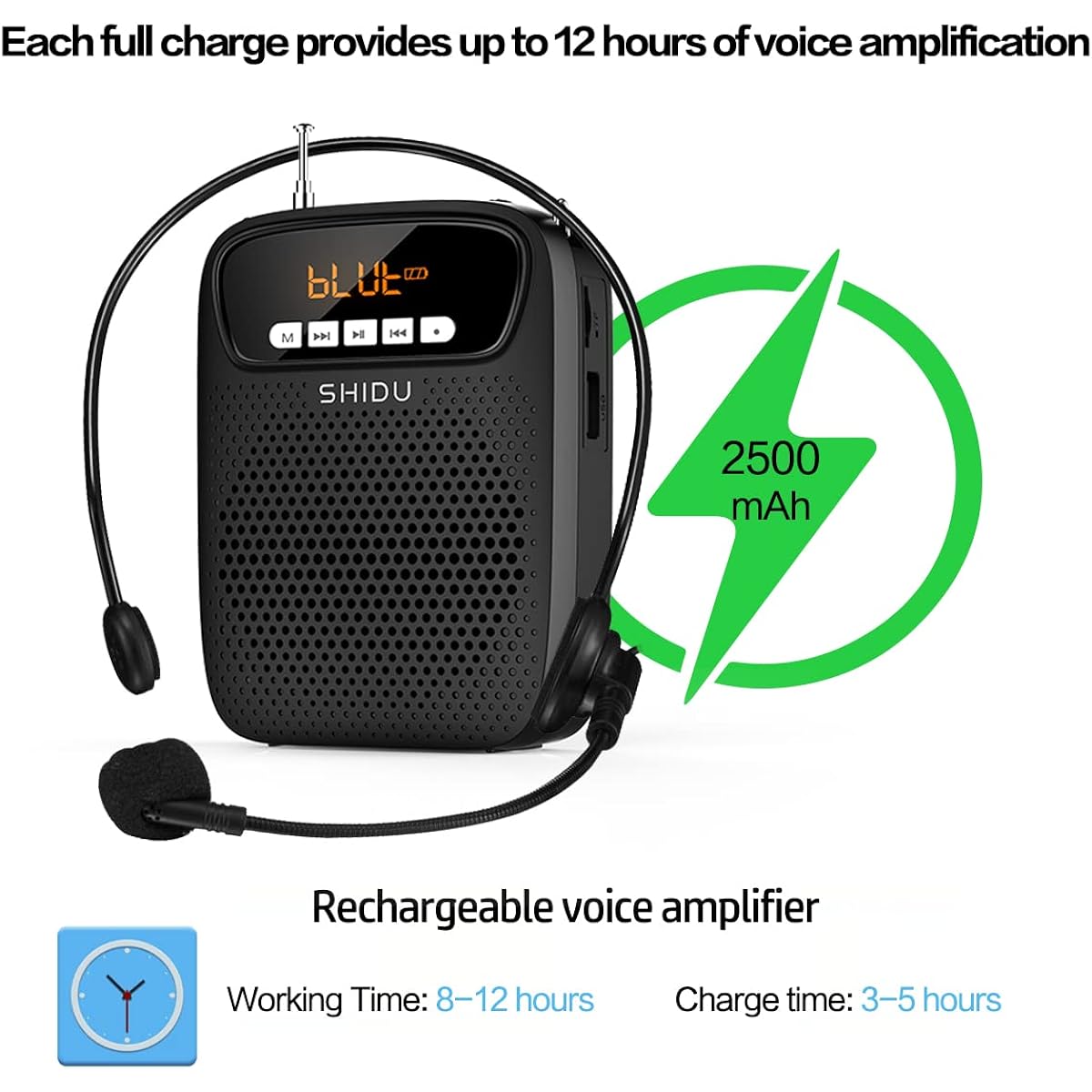 S278 15W Lightweight Portable Rechargeable Mini Voice Amplifier with Headset Mic, Bluetooth/Recording/FM Radio/MP3 Supported for Teachers/Tour Guides, etc.