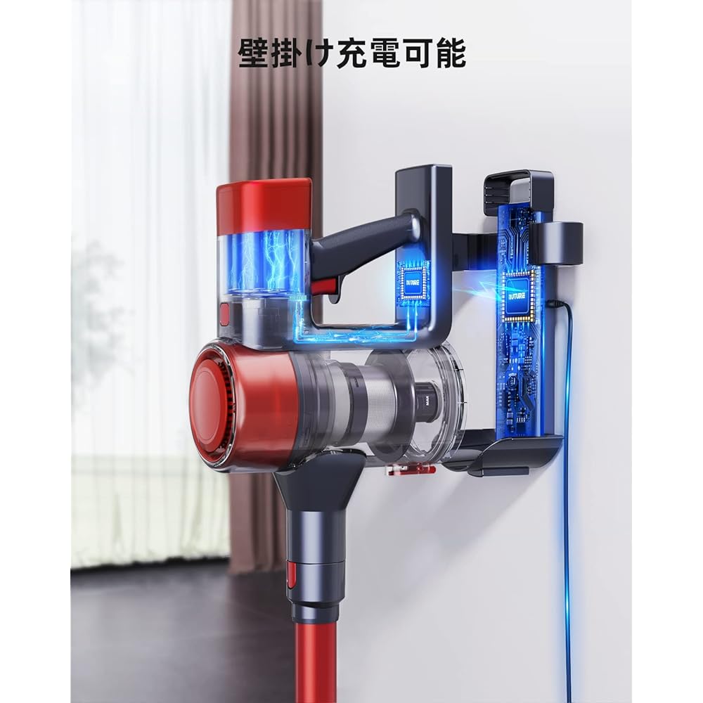 BuTure Cordless Vacuum Cleaner, 38KPa Strong Suction Vacuum Cleaner, Cordless Wall Chargable, Tangle-Free Head, Touch Display, Vacuum Cleaner, Cyclone, Silent, Multiple Filtration System, Removable