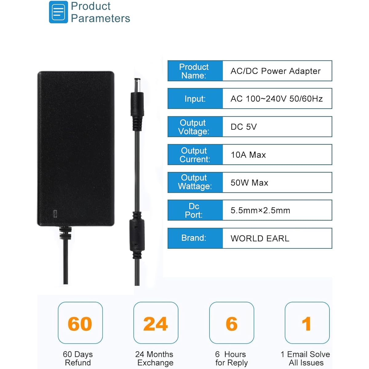 5V 10A 50W AC Power Adapter