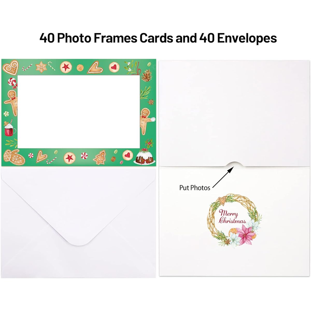 Watercolor Christmas photo frame card with envelope