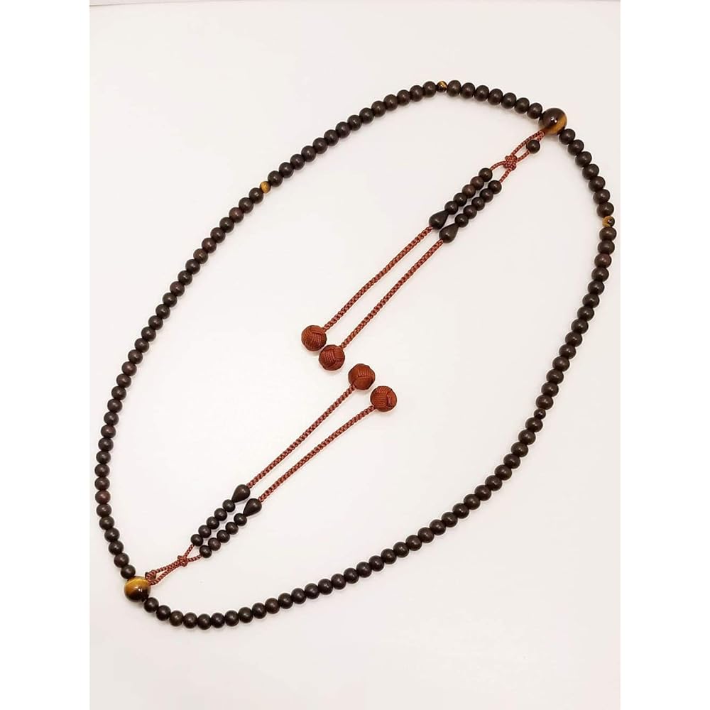 Kyoto Tsuchiya Prayer Store Men's distributed prayer beads, glossy poppy striped ebony, torame stone, pure silk tassel, domestically made, handmade, in paulownia box - for Shingon Buddhism - Main beads: 7mm