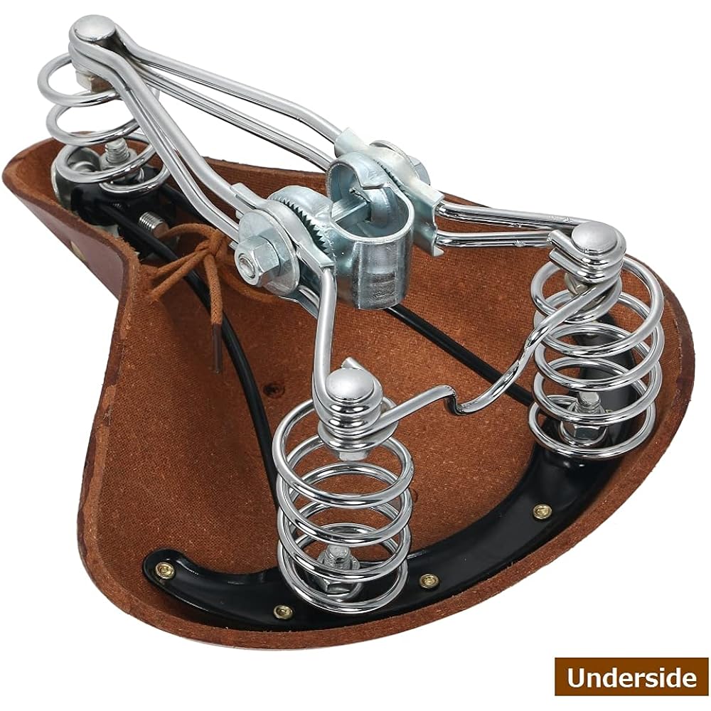 r_planning Universal Bicycle Saddle Genuine Leather Retro Spring Antique Brown