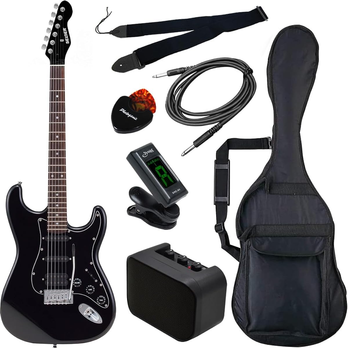 SELDER Electric Guitar Stratocaster Type Sakura Musical Instruments Original STH-20/HBK Beginner Basic Set