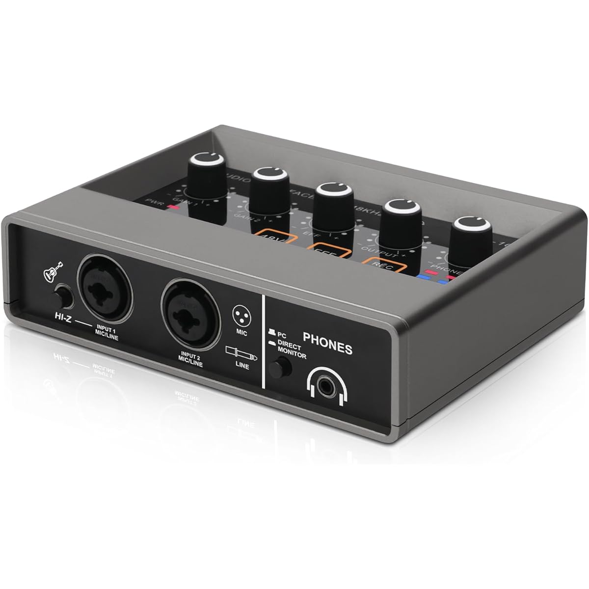 XTUGA Q-16 Professional Audio Interface USB Recording Sound Card 16bit/48kHz Audio Resolution Built-in Monitor Jack DSP Effect 48V Power Supply for Studio Recording K Song Record
