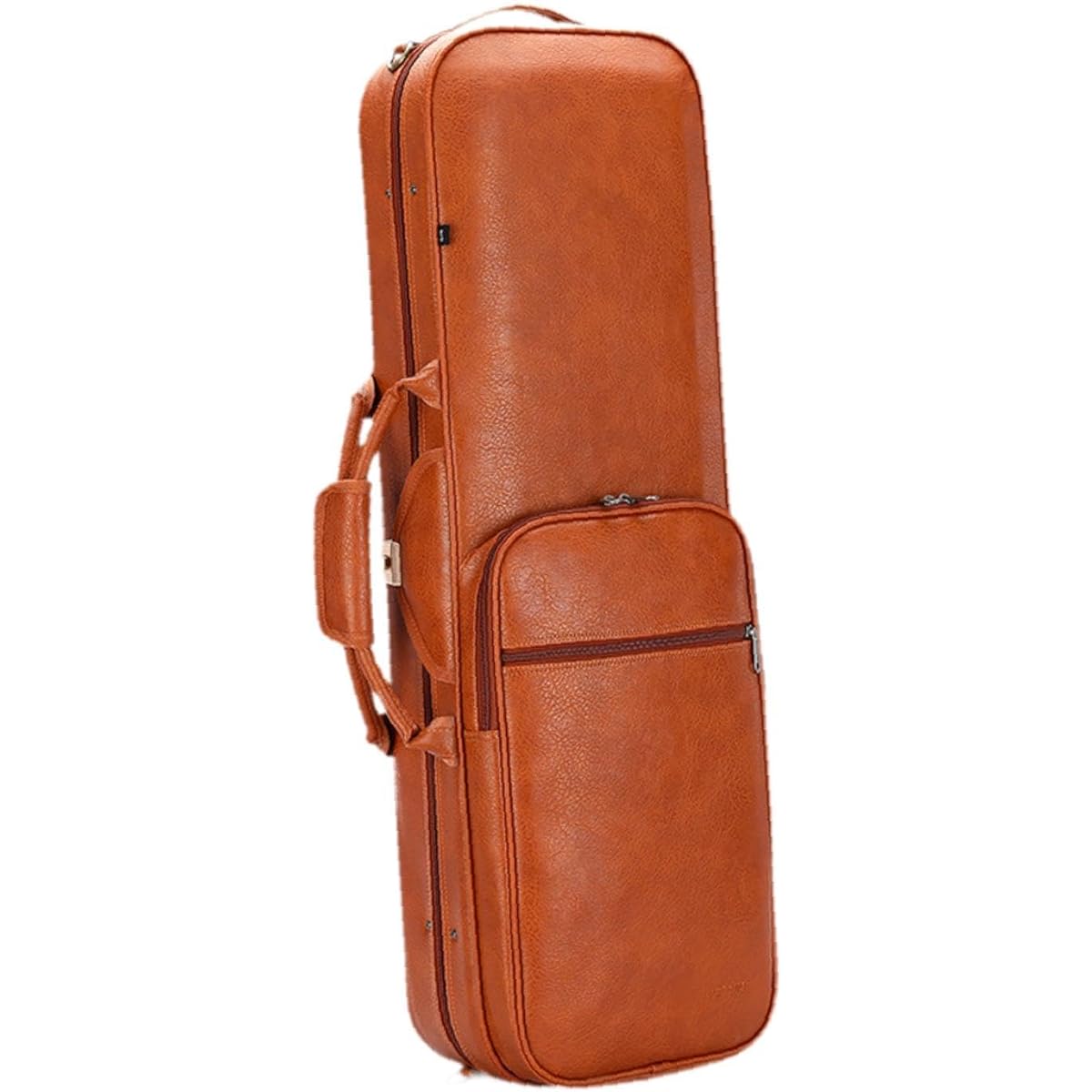 PEWETE Violin Case Fiddle Handbag PU Leather Carry Case Lightweight Stringed Instrument Violin Backpack Musical Instrument Bag, Orange