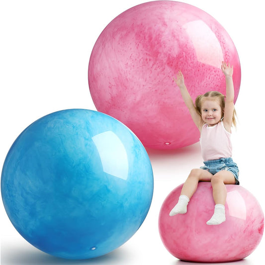 2pcs 24" Marble Bouncy Balls Large Playground Balls Inflatable Balls Rubber Balls Sensory Balls with Pump Beach Play Toys Indoor Outdoor Games Activities Red Blue