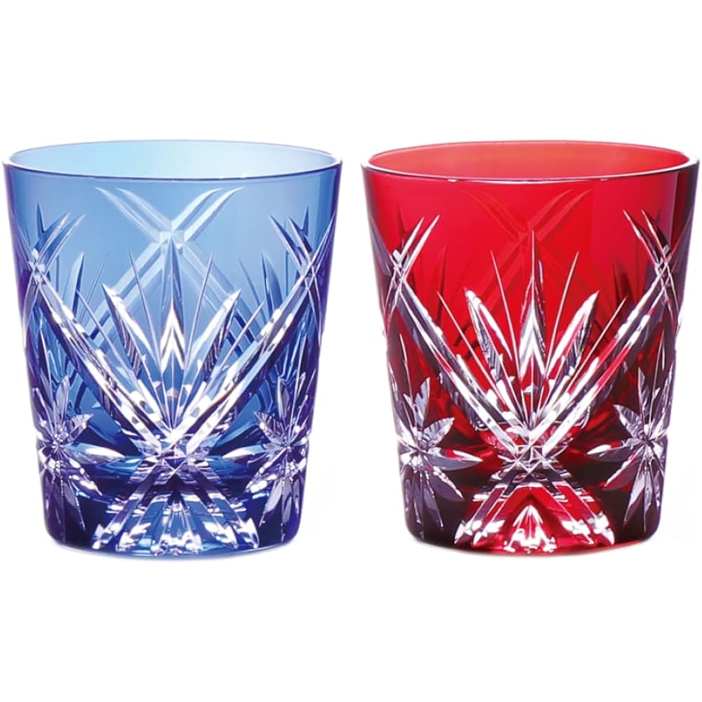 NARUMI Rocks Glass Pair Glass Glass Works Waltz 270cc Blue & Red Color Covered Glass Whiskey Glass Old Glass Wedding Gift Respect for the Aged Day Present Gift Box Included Wrapped GW6071-2270AZ