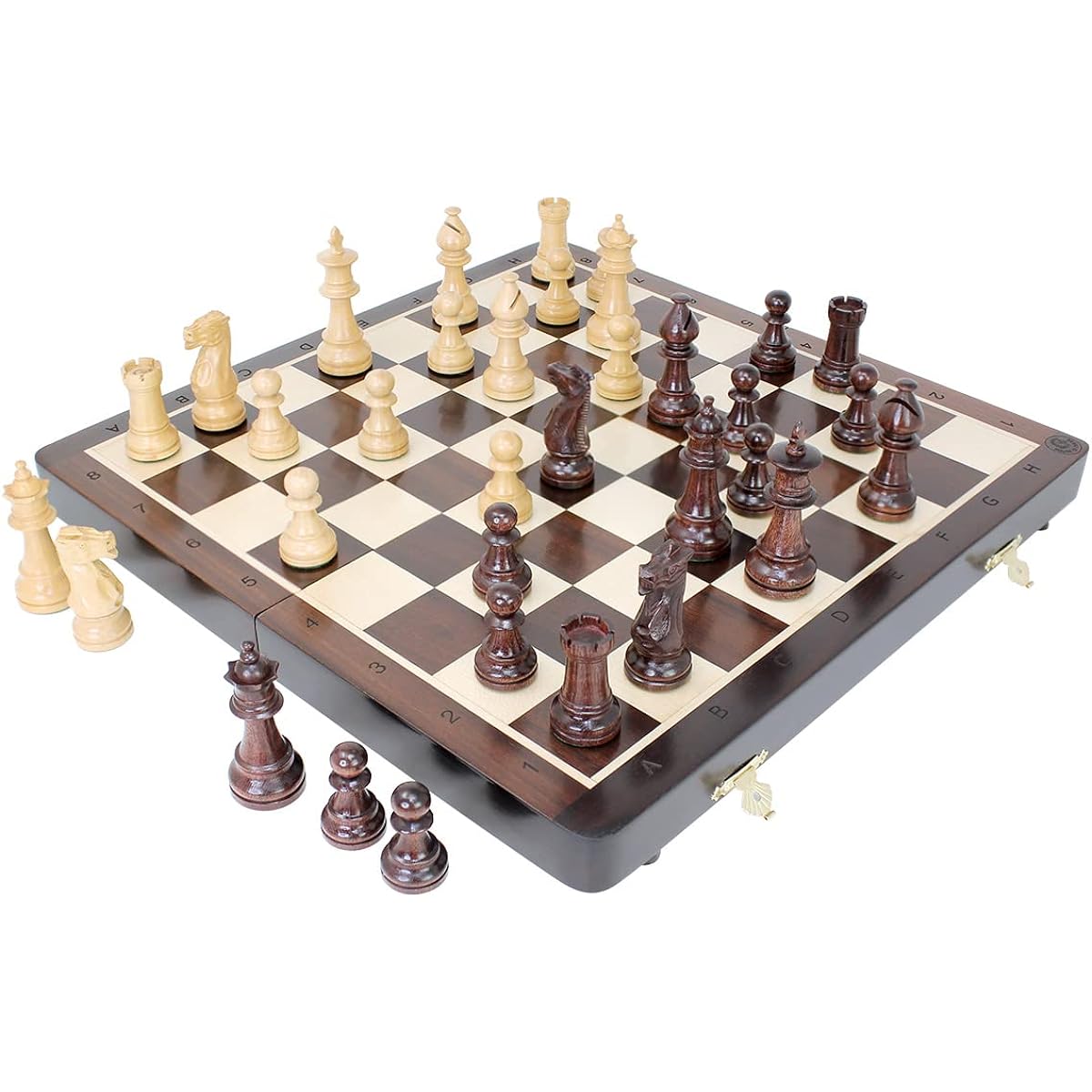 House of Chess Victorian Staunton Lindsey Rosewood Chess Set, 14" x 14" Wooden Folding Chess Board with Algebraic Notation, Wooden Chess Pieces, King 3" Tall + 2 Spare Queens