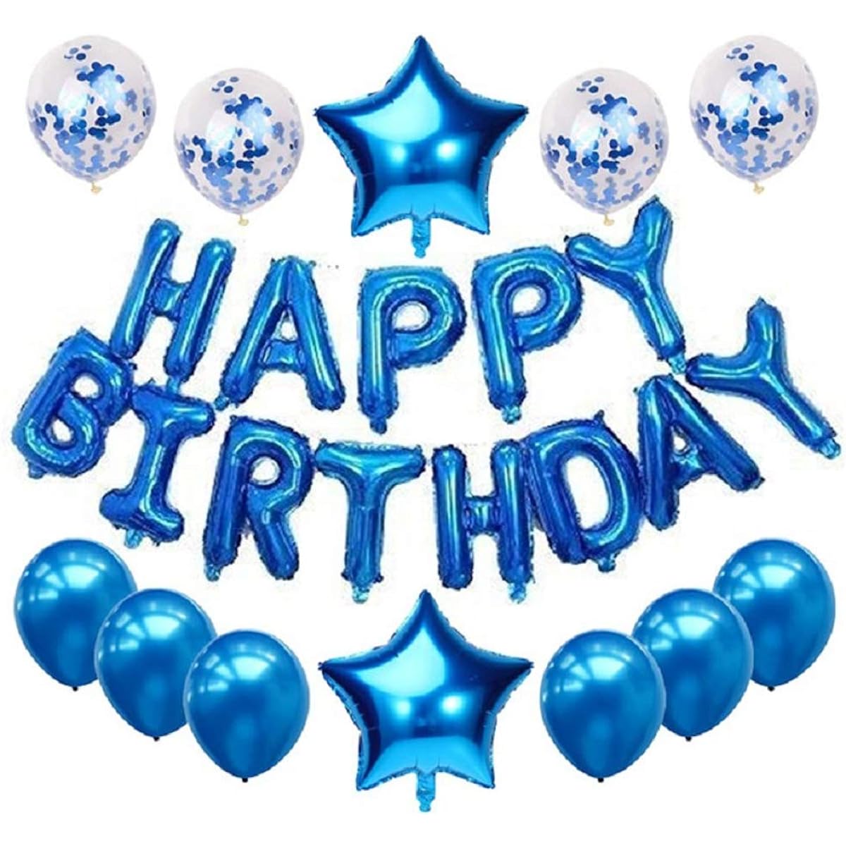 Socub Happy Birthday Balloons, Happy Birthday Banner, 2pcs Foil Balloons, 4pcs Confetti Balloons, 6pcs Latex Party Balloons for Birthday Party Decorations, Blue