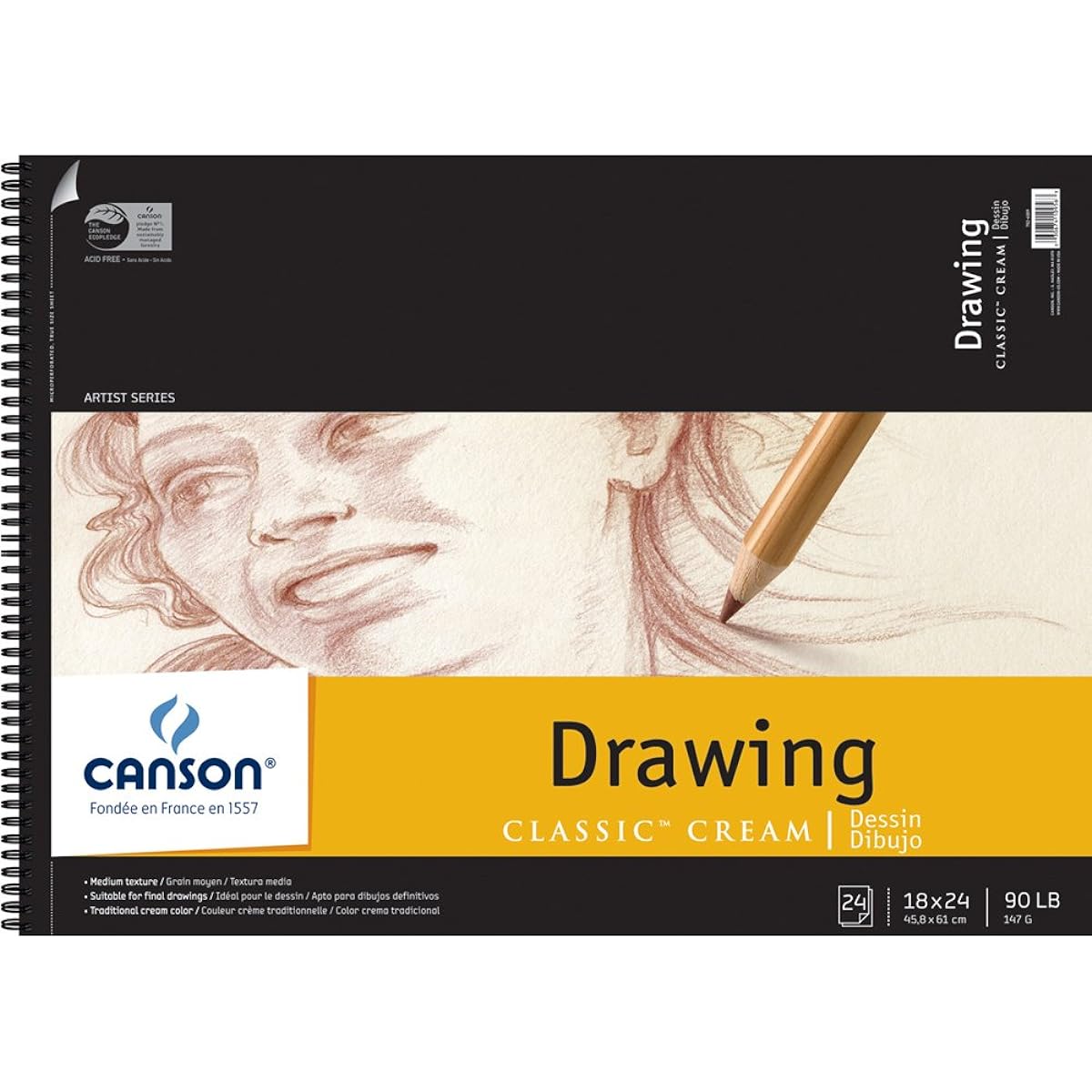 Canson Classic Cream Spiral Drawing Paper Pad 18"X24"-24 Sheets (parallel import goods)