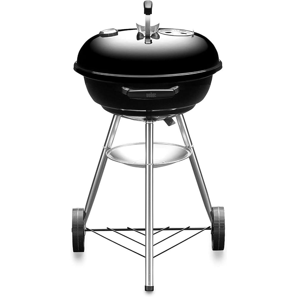 Weber 1221308 Barbecue Stove, Diameter 18.5 inches (47 cm), Compact Kettle, Charcoal Camping, For 6-8 People, 10-Year Warranty, 1221308, With Thermometer, Black, 18.5 inches (47 cm) & Barbecue Stove,