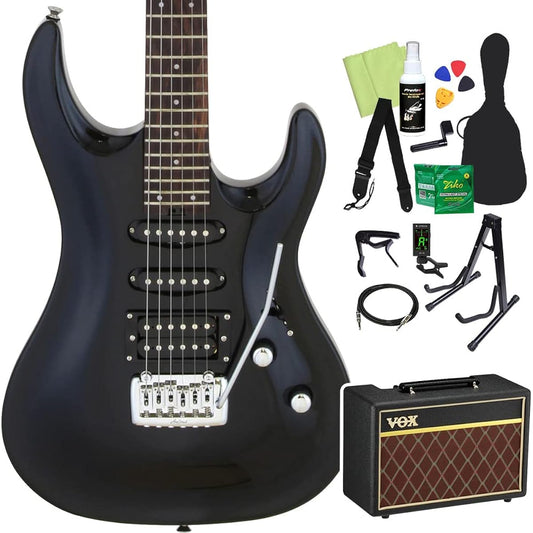 AriaProII MAC-STD Electric Guitar Beginner 14-piece Set [With VOX Amplifier] MBK-Metallic Black- 24 Frets SSH Pickup AriaPro II