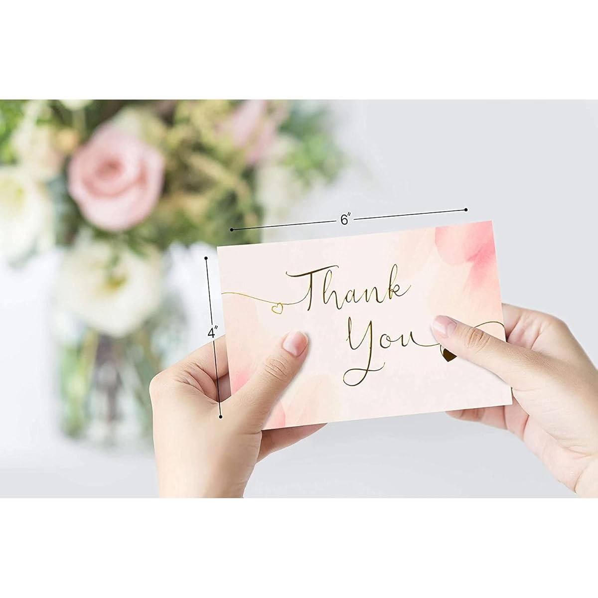 40 Blush Thank You Cards Gold and Pink Watercolor Foil Thank You Notes for Bridal Shower, Wedding, Baby Shower, Blush Envelopes, Floral Foil Stickers