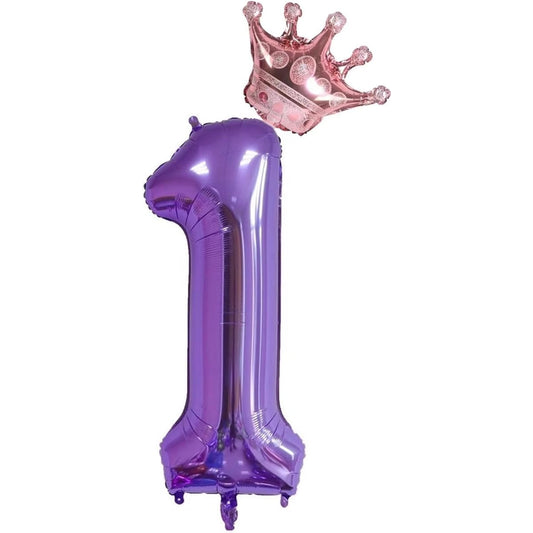 40" Purple Number 1 Crown Balloon Set, 1st Birthday Balloons for Girls, Wedding Anniversary Celebration Decorative Balloons (1)