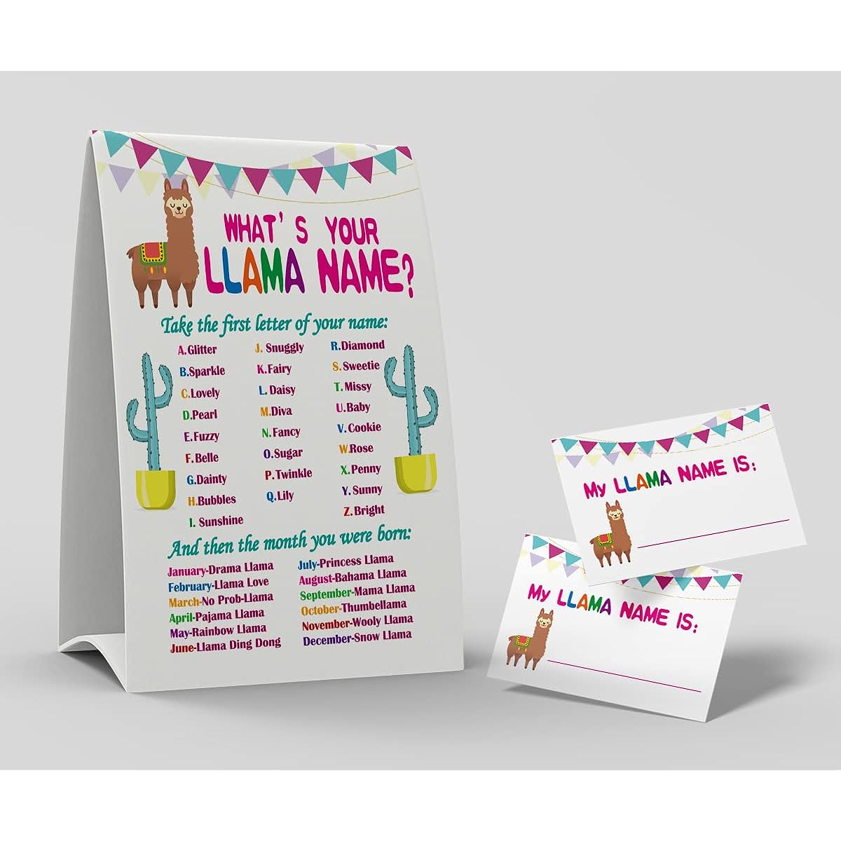 What's Your Llama Name Game, 1 Llama Theme Sign and 50 Name Tag Stickers for Kids and Adult Parties, Activity Game, Office or Classroom F011