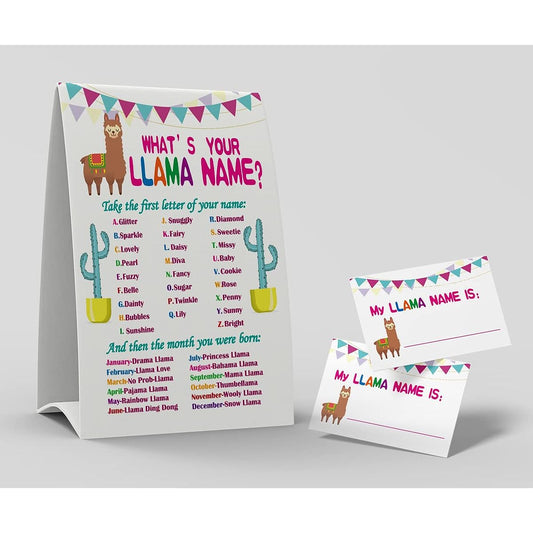 What's Your Llama Name Game, 1 Llama Theme Sign and 50 Name Tag Stickers for Kids and Adult Parties, Activity Game, Office or Classroom F011