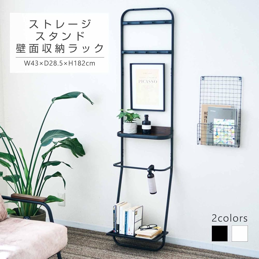 Doshisha Hanger Rack Wall Rack Ladder Rack White Width 40 Slim Stylish With Shelf Width 43 x Depth 28 x Height 182cm Overall Load Capacity 30kg Sturdy Shelf Board 2 Tiers Wall Storage Entrance Storage Clothes Storage Clothes Rack Pipe Hanger LISS-WH