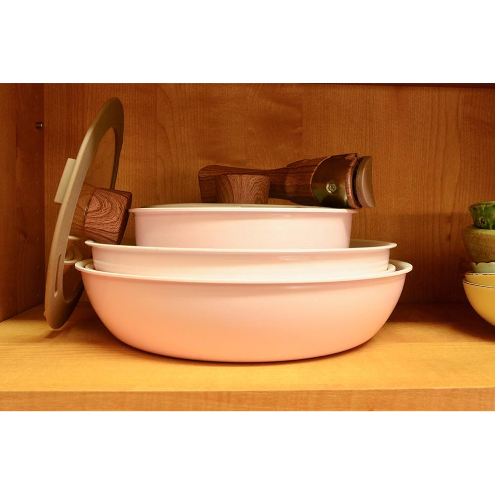 Bestco Frying Pan 8 Piece Set Sakura Pink Cerati Ceramic One Handle Compatible with IH with Removable Handle ND-8186