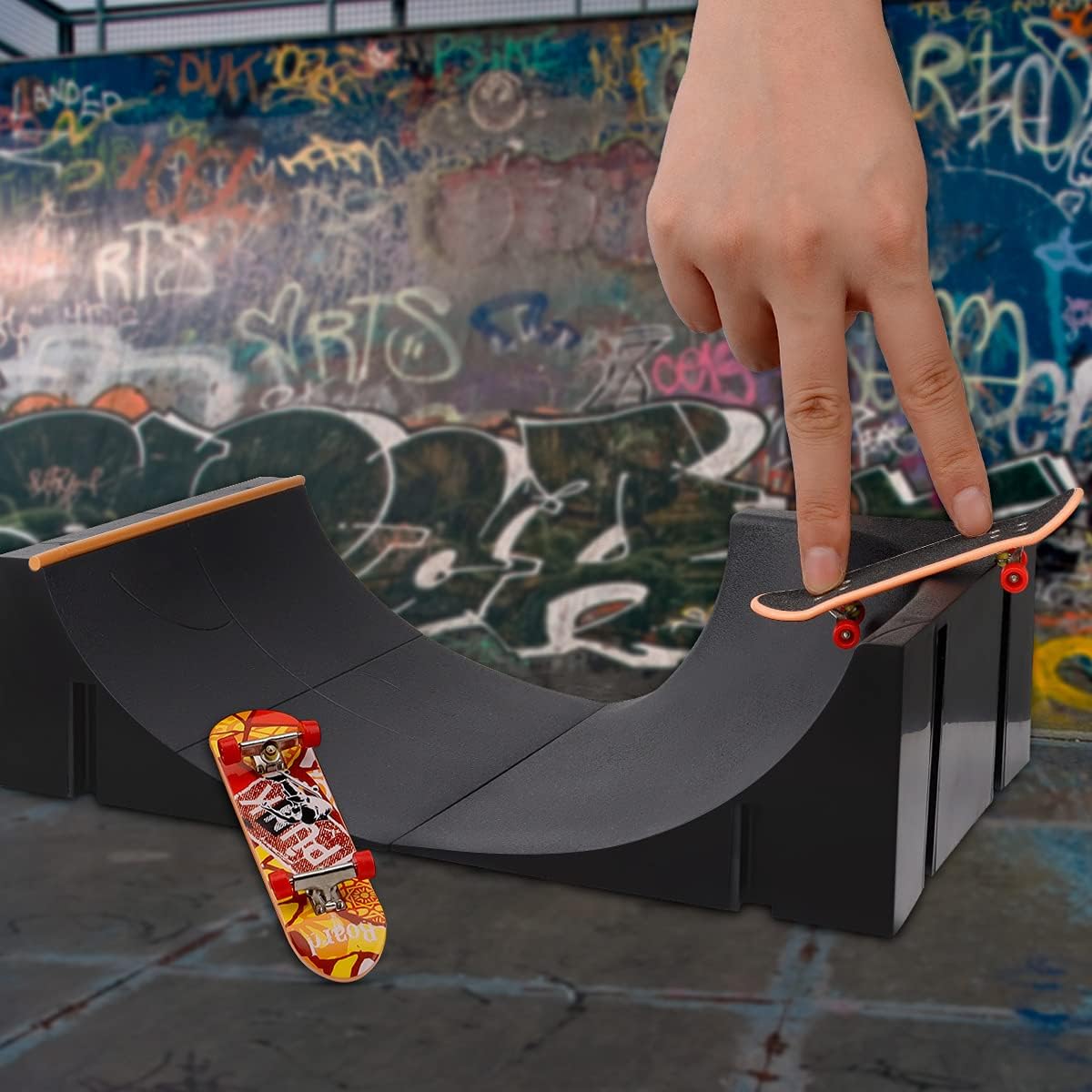 CS COSDDI Skatepark Starter Kit Finger Skateboard Ramp - Ultimate Park Training with Stair Rails and Half Pipe (Style B)