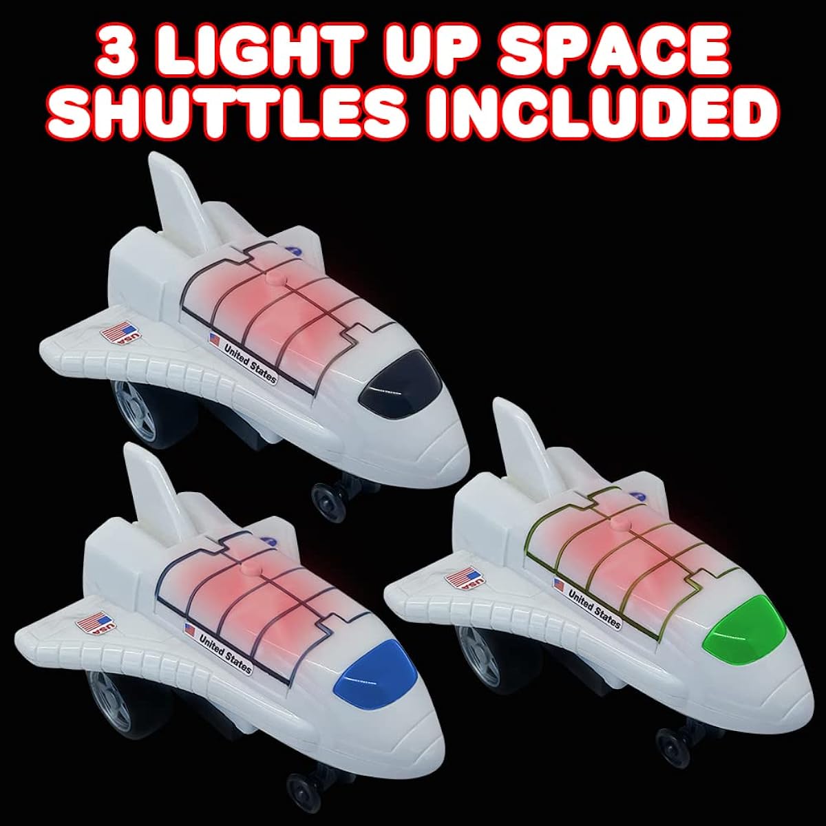 ArtCreativity Light Up Space Shuttle Toy Battery Operated Spaceship Toy with LED Sound Push and Go Motion NASA Toy Space Shuttle Toy Boys Girls Set of 3