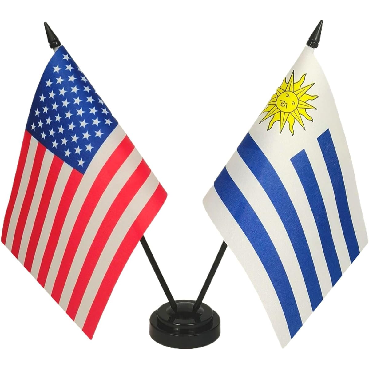 USA and Uruguay Friendship Table Flag Display USA and Uruguay Table Flags USA and Uruguay Twin Desk Flag Set - Miniature USA & Uruguay Desktop Flags