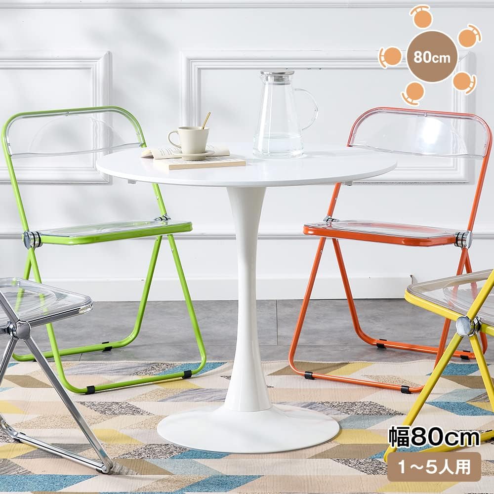 OSJ Dining Table, Round Table, Side Table, Width 80cm x Height 72cm, Cafe Table, Scratch, Dirt, Moisture, and Heat Resistant Top Board, White