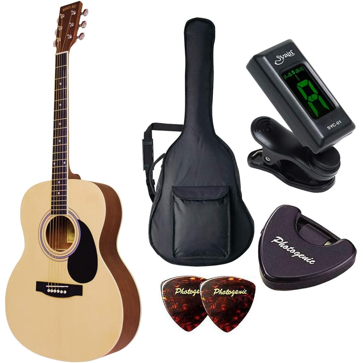 HONEY BEE Acoustic Guitar Folk Guitar Type F-15M/N Matte Finish Model Beginner Tuner Pick Set