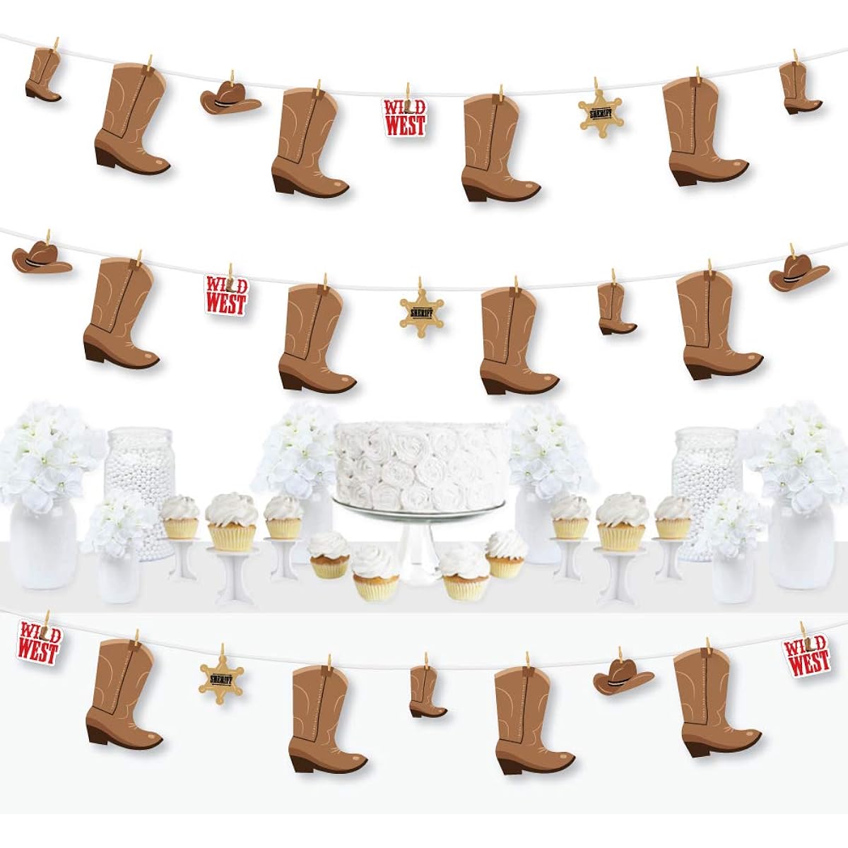 Big Dot of Happiness Western Hoedown Wild West Cowboy Party DIY Decorations Clothespin Garland Banner 44 Pieces