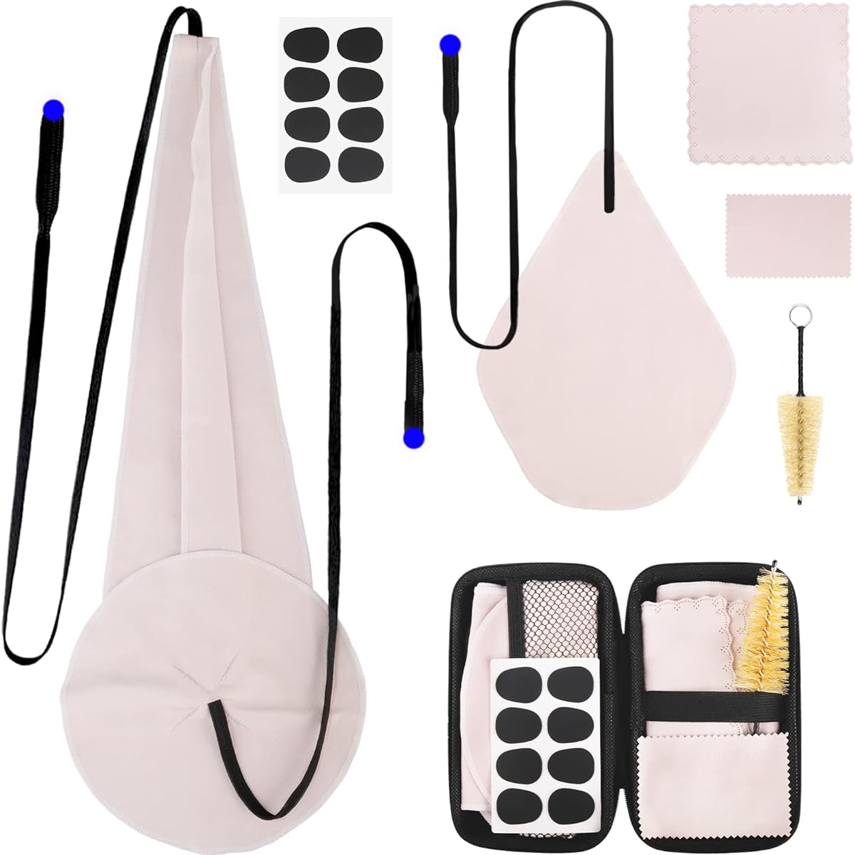 Saxophone Cleaning Kit with Case for Saxophone and Clarinet Flute Trumpet Instruments, 8 Pieces Saxophone Mouthpiece Cushion, Mouthpiece Brush, Microfiber Cleaning Cloth (Beige)