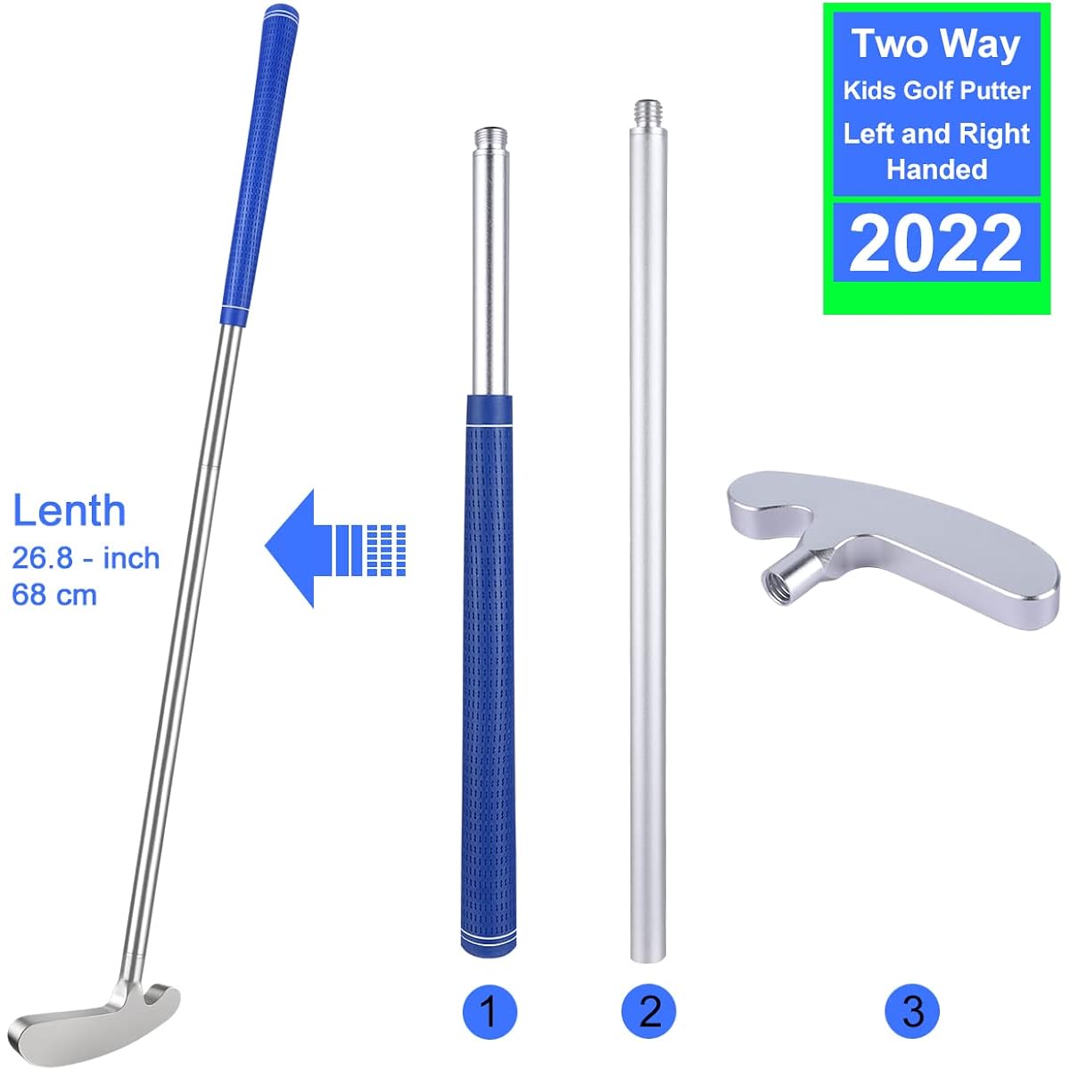 Wassteel Kids Golf Club Aluminum Alloy Golf Putter for Right/Left Handed Indoor/Outdoor Mini Kids Golf Set Golf Set with 5 Plastic Golf Balls Silver