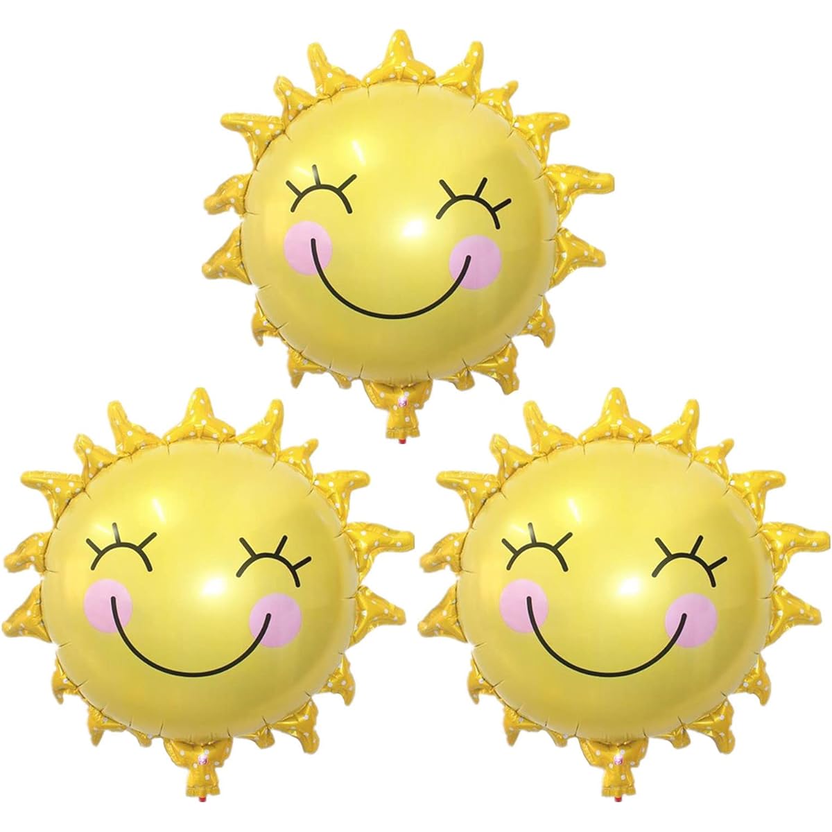 Mllxon Sun Balloons, Sun Smile Face Shaped Foil Mylar Balloons, Birthday Summer Theme Party Supplies Wedding Decorations 3 Pieces