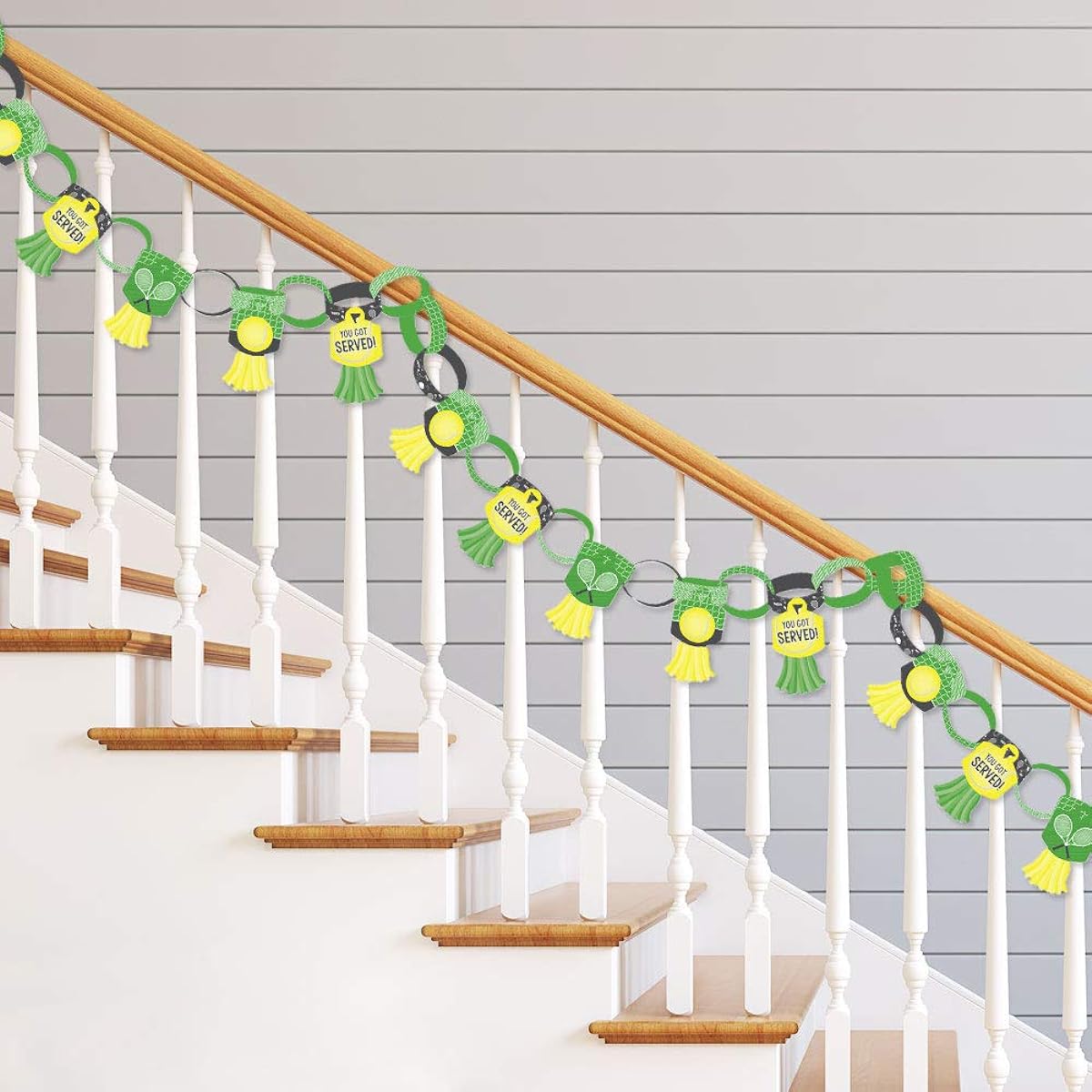 Big Dot of Happiness You Got Served 90 Tennis Chain Links and 30 Paper Tassels for Baby Shower Tennis Ball Birthday Party Paper Chain Garland 21 Feet