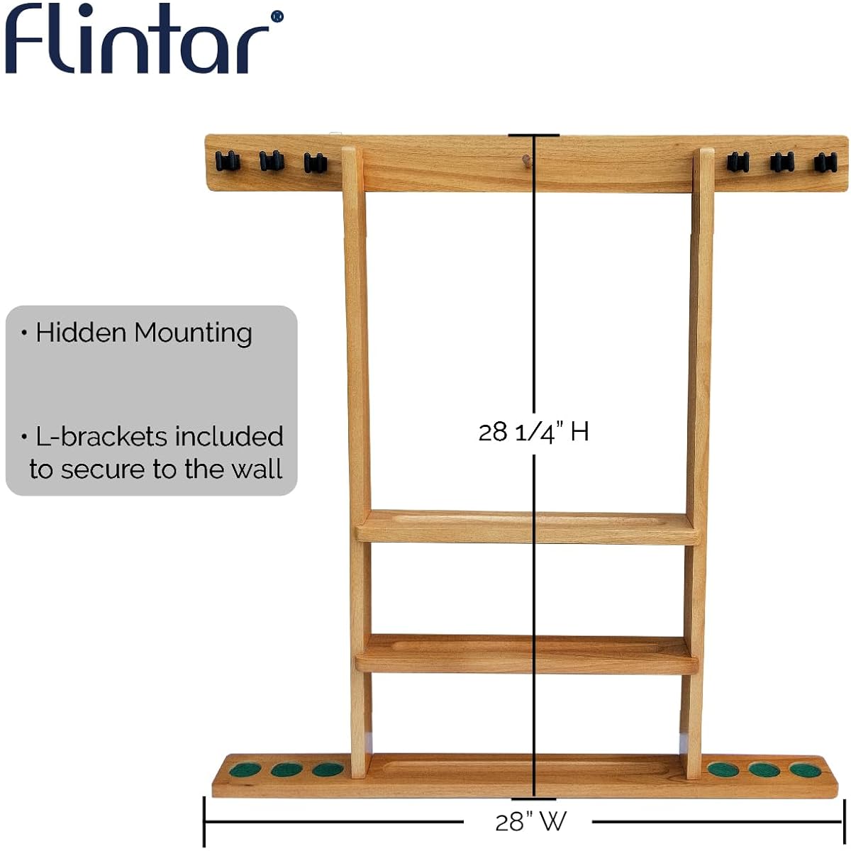 Flintar Wall Cue Rack, Premium Billiard Pool Cue Stick Holder, Made from Solid Hardwood, Improved Direct Wall Mount, Cue Rack Only (Cue Balls, Balls and Ball Rack Not Included)