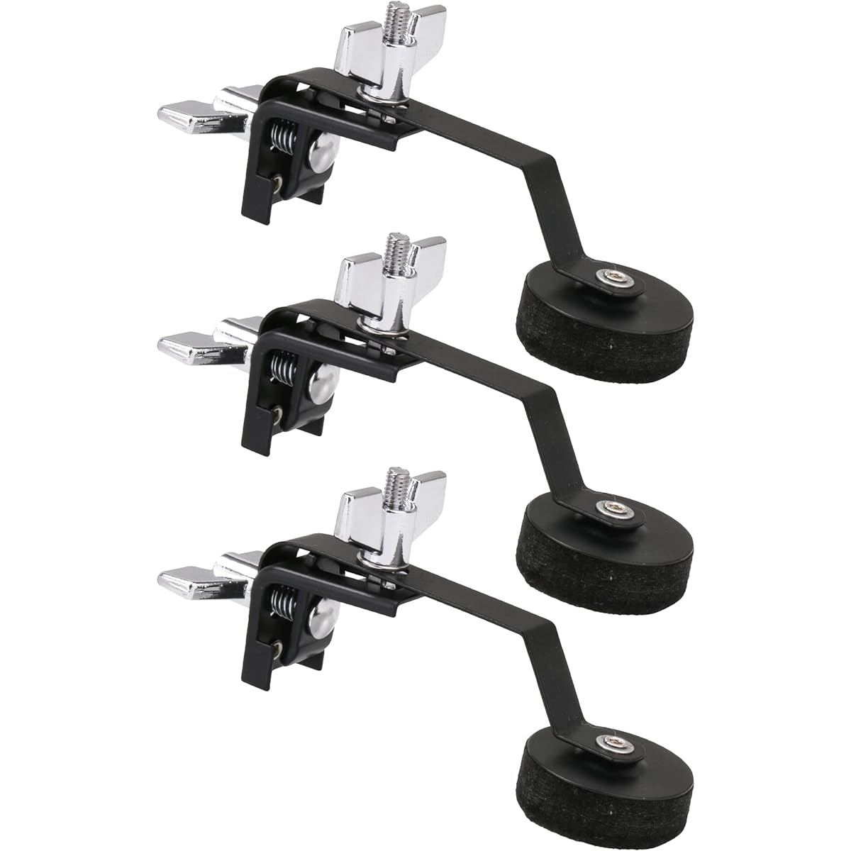 Urdrsaf Drum Damper Mute Silencer Black Metal Felt Clamp-on Tone Control Muffler for Snare Music Parts Set of 3