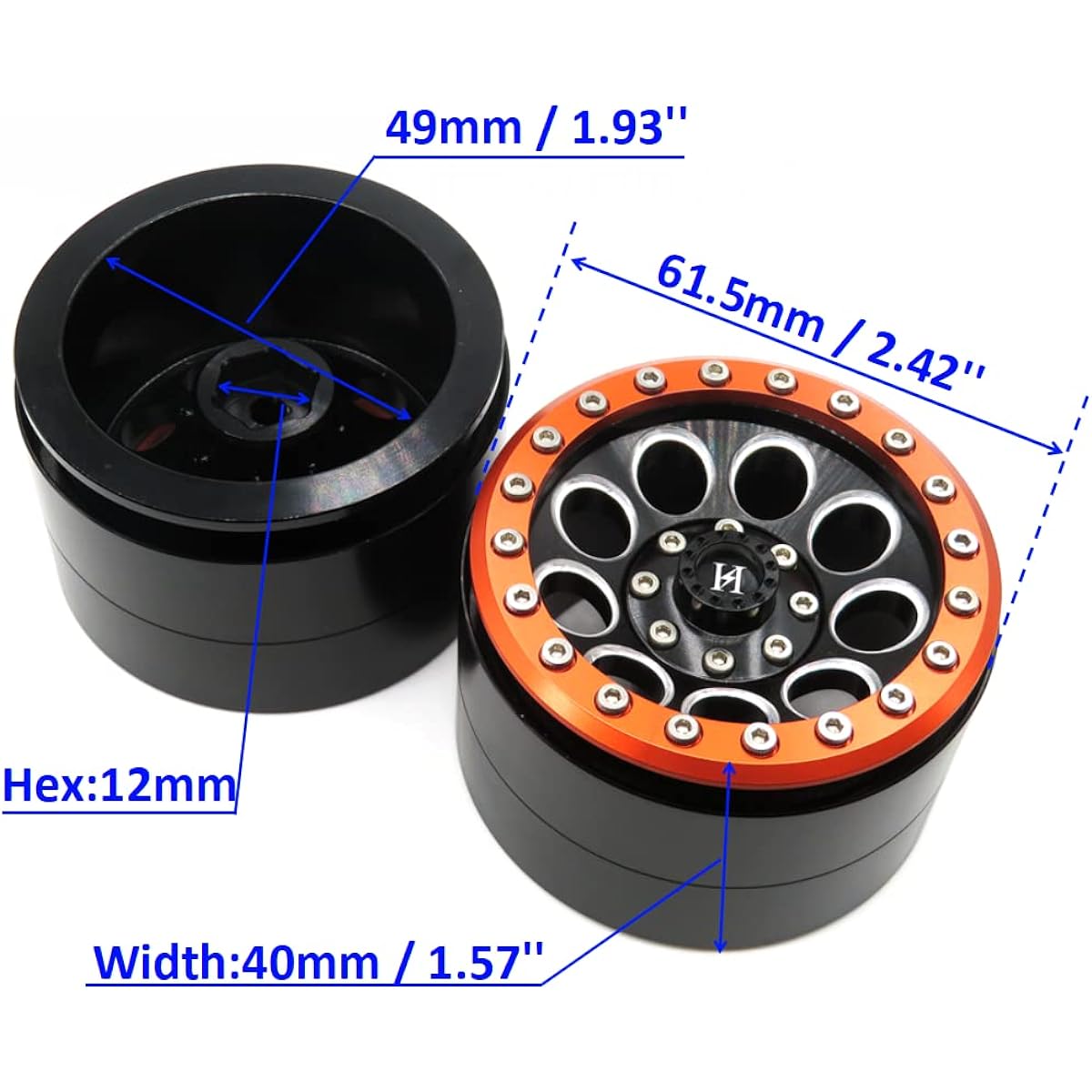 hobbysoul RC Crawler Aluminum Alloy 2.2 Beadlock Wheel Rims Hexagonal 12mm RC Crawler 2.2 Tire Tyres 4pcs