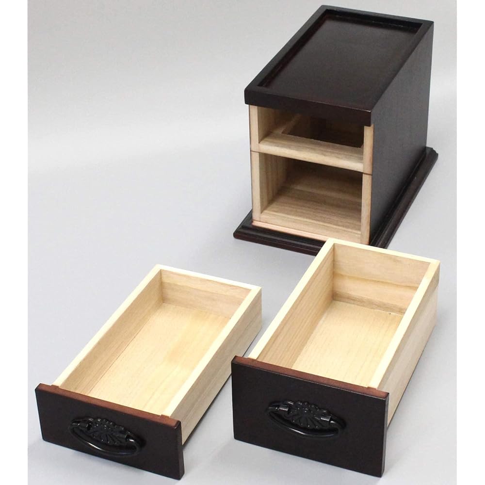 Osmac Drawer Chest 2 Tier Storage Box Small Items Convenient Desk Side Made of Paulownia Approx. Width 18 x Depth 27 x Height 20 cm Complete Product Brown SDC-152