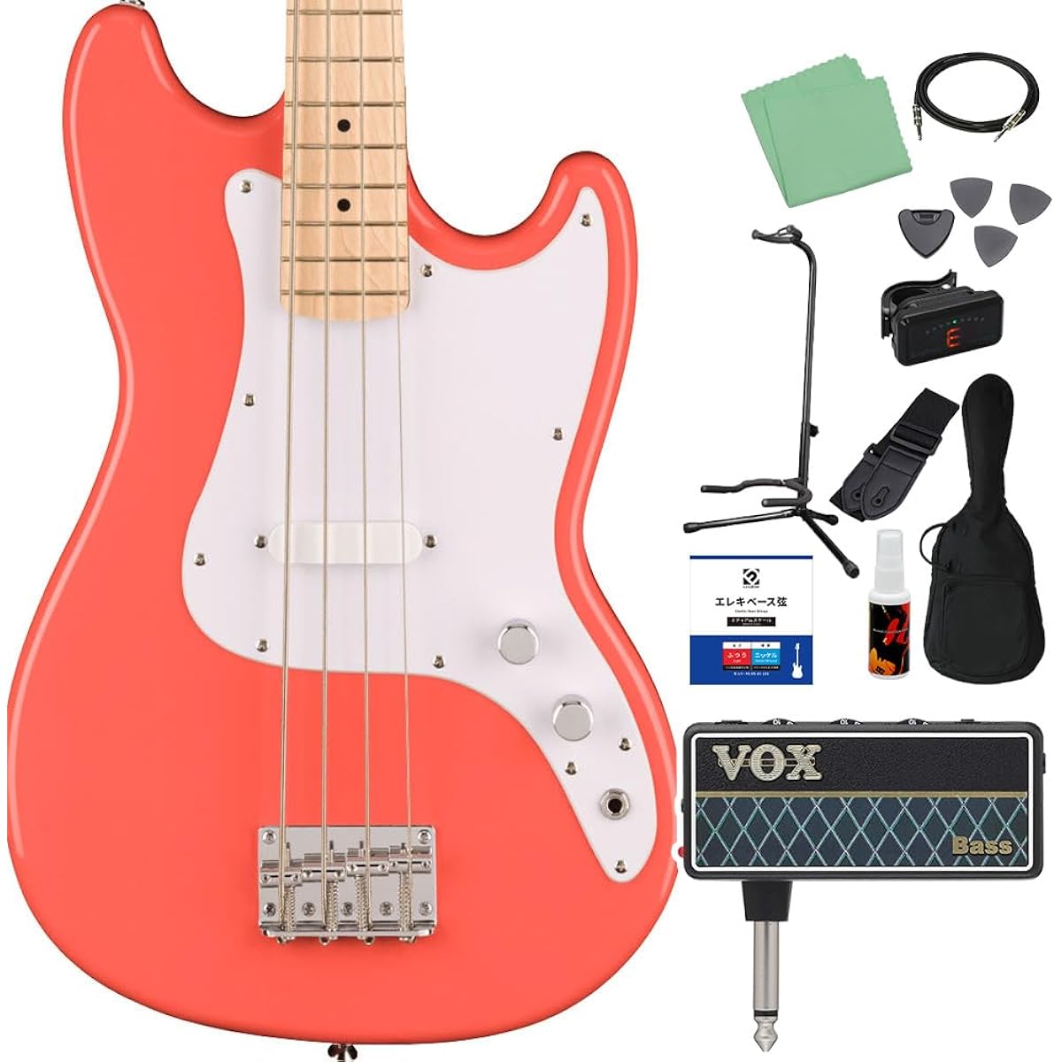 Squier by Fender SONIC BRONCO BASS Tahitian Coral 12-piece bass beginner set [with headphone amplifier] Short scale Maple fingerboard Squier/Squier