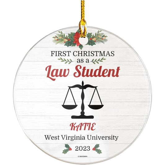 Wassmin Personalized Ornament First Christmas Law Student Acrylic Ornament Custom Name Christmas Unique Gift Law School Student College Christmas Tree Decoration