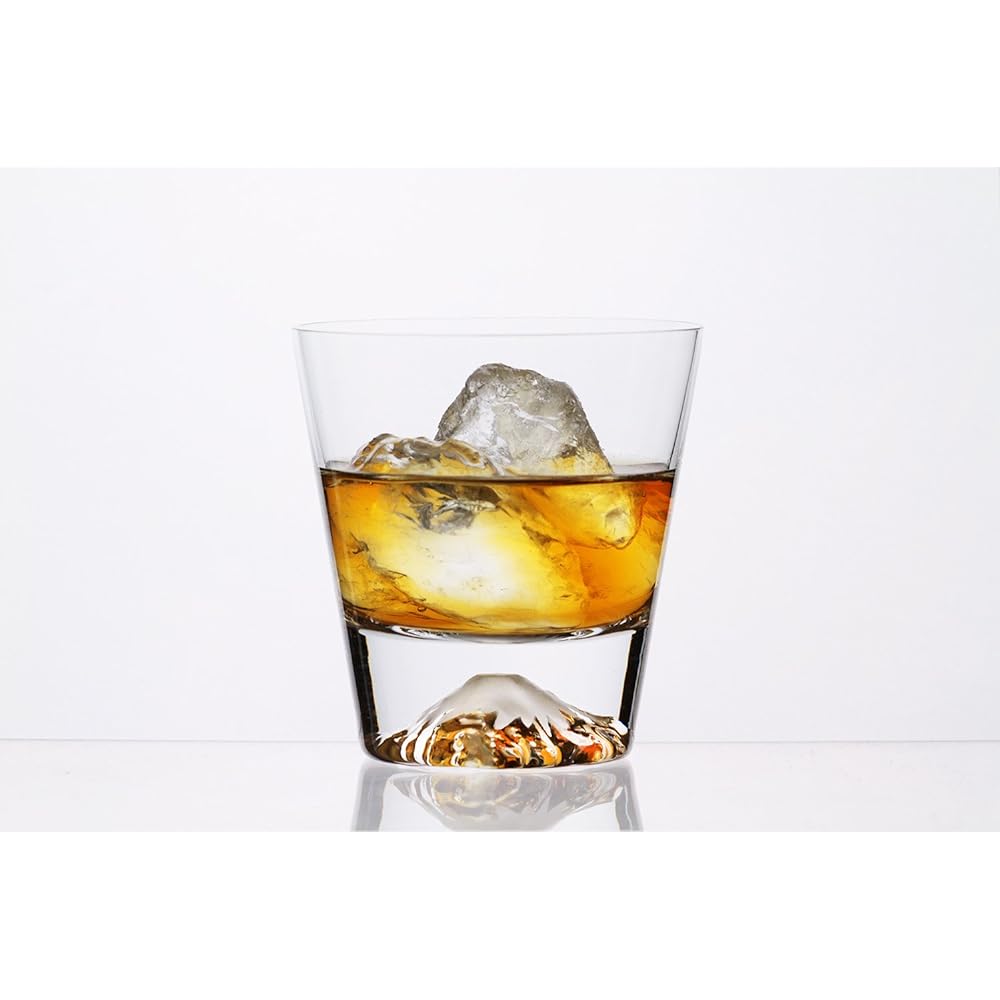 [Mt. Fuji Glass_Premium Gift Box] Mt. Fuji on the bottom shines Mt. Fuji rocks glass/with wooden coaster