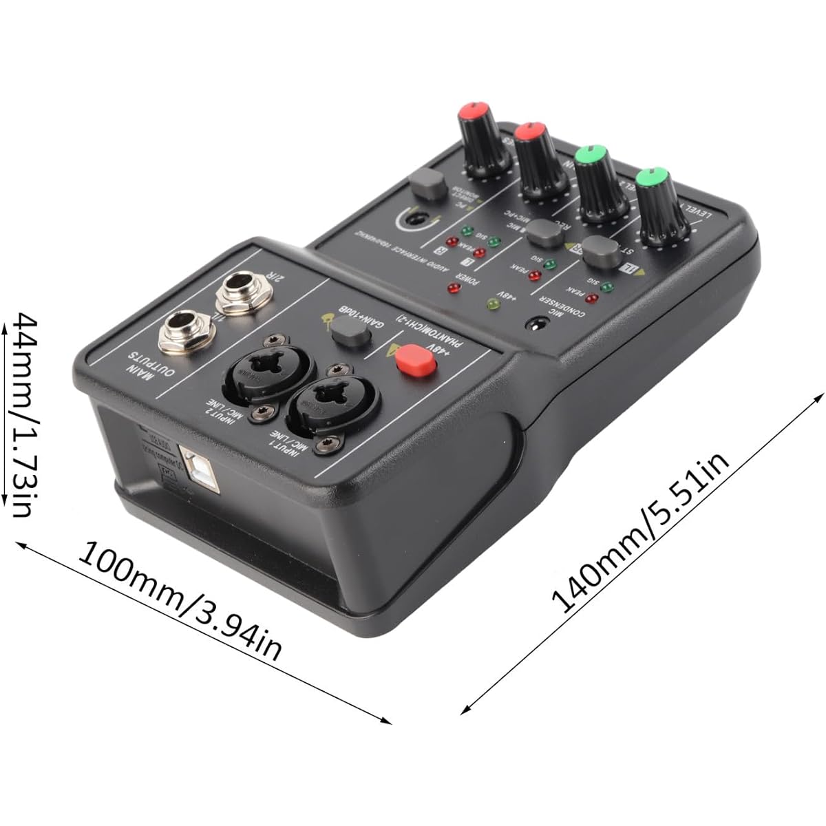 GOWENIC Mixer Console USB 2 Channel Audio Mixer 48V Phantom Power Compact Mixing Console Music Recording for Home Karaoke Internet Karaoke