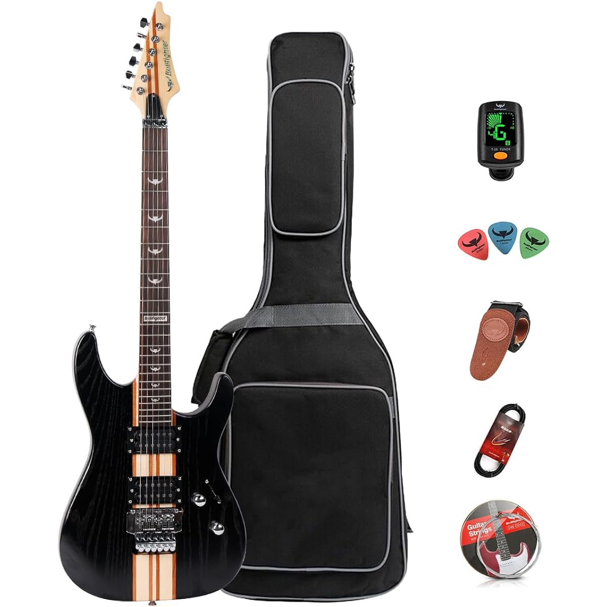 Bullfighter Electric Guitar Travel Guitar Set with Accessory Set Telecaster Type Adult Beginner Instrument Rock Professional Performance Electric Guitar Set D300 (Black)