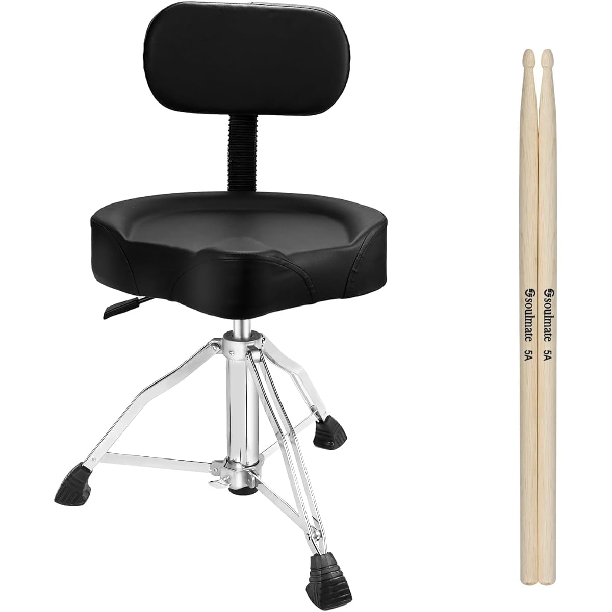 soulmate Drum Throne Drum Chair with Backrest Airlift Drum Stool Height Adjustable Motorcycle Style Heavy Duty Drum Seat Drummer Adult Hydraulic Drum Throne Black