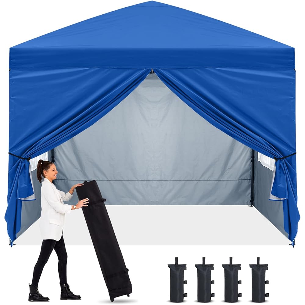 ABCCANOPY Tarp Tent, One-touch Tarp Tent, Side Sheet Included, 4 Side Curtains, 3M*3M, Outdoor, Commercial, Large, Easy Canopy (3M/Blue)