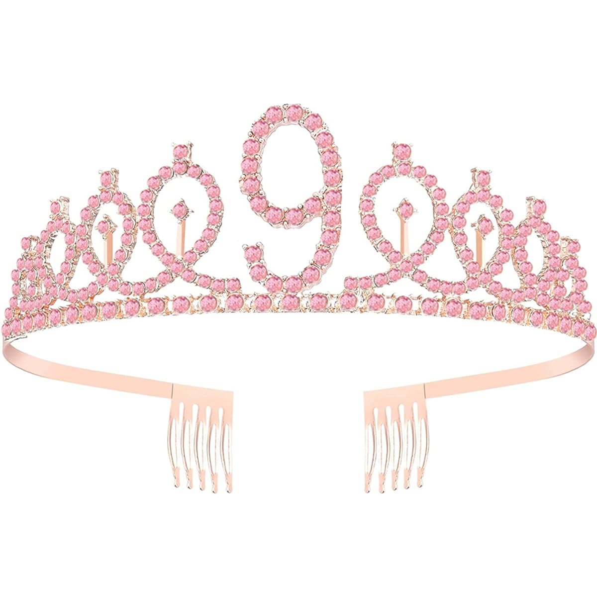9th Birthday Sash and Tiara for Girls, 9 & Fabulous Glitter Sash and Pink Birthday Crown Set, 9th Birthday Gift for Girls, Party Supplies and Decorations