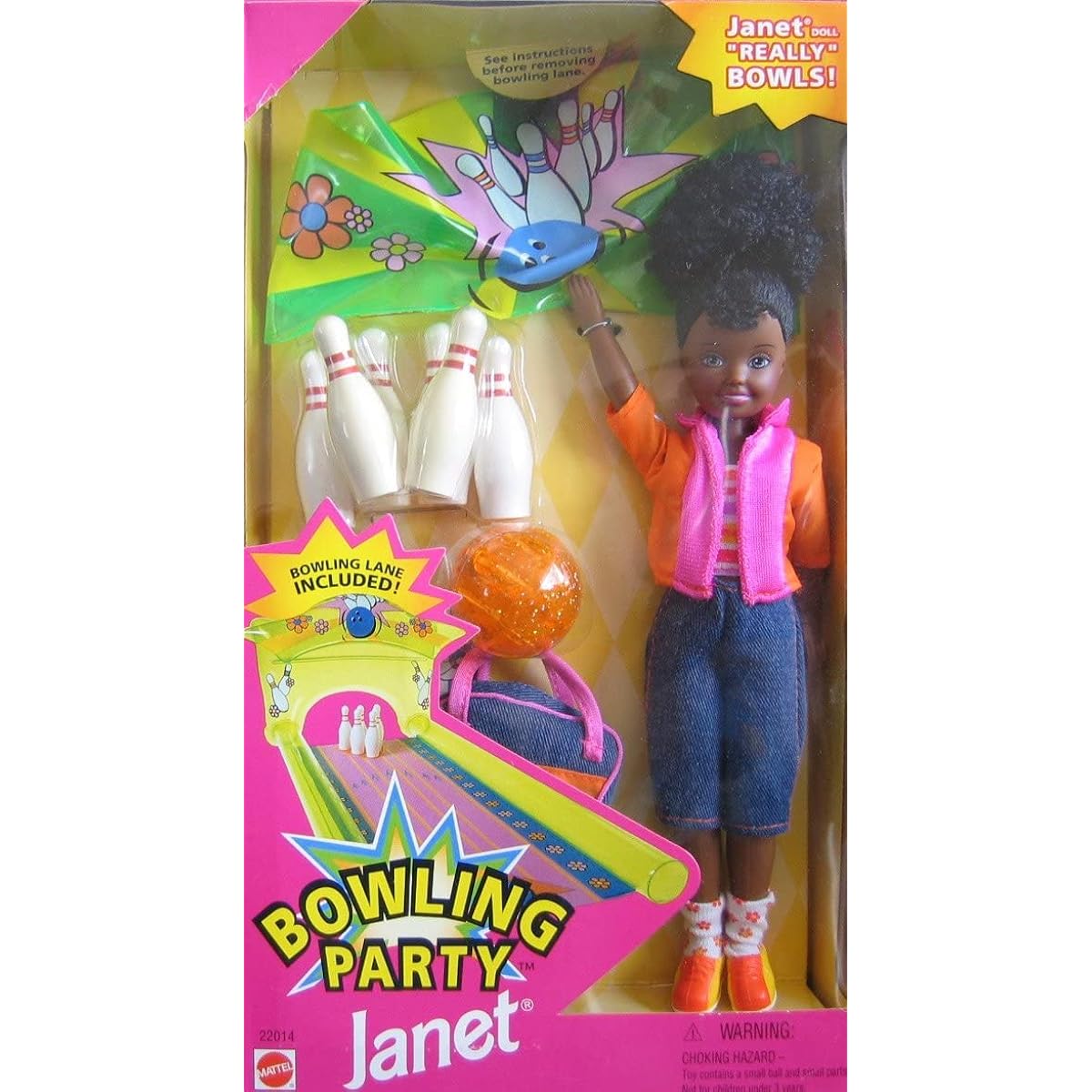 Barbie Bowling Party JANET Doll AA w Bowling Pins, Bowling Ball & More (1998)